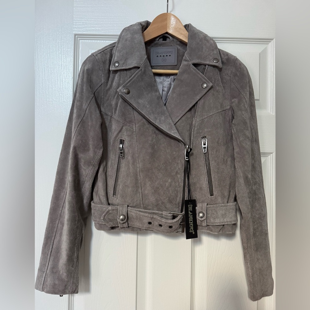 Blank NYC Gray Suede Leather Moto Jacket with Belt - Picture 2 of 9